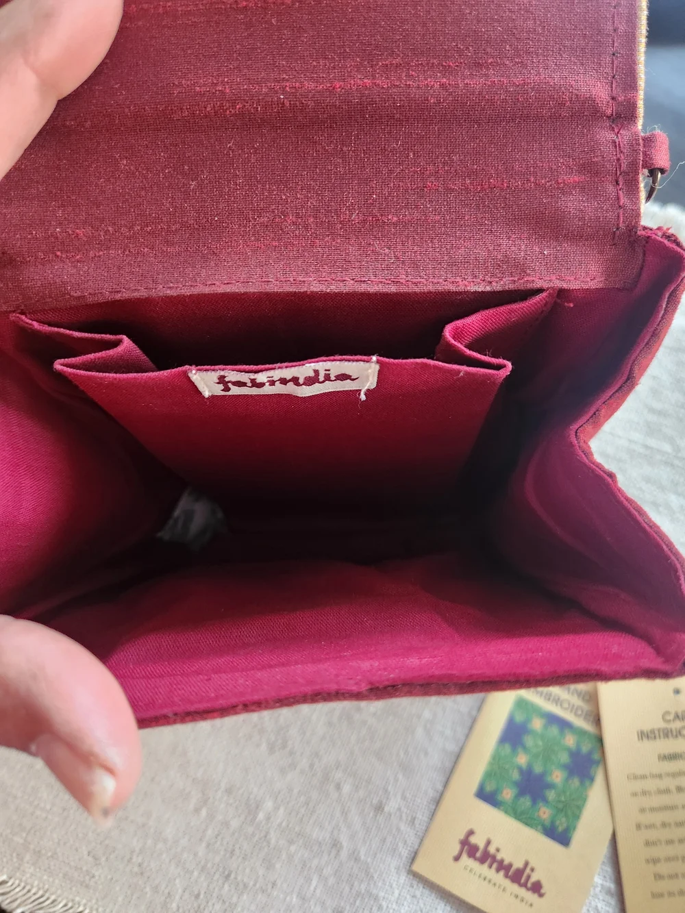 “New With Tags Fabindia Hand-Embroidered Silk Blend Crossbody Clutch